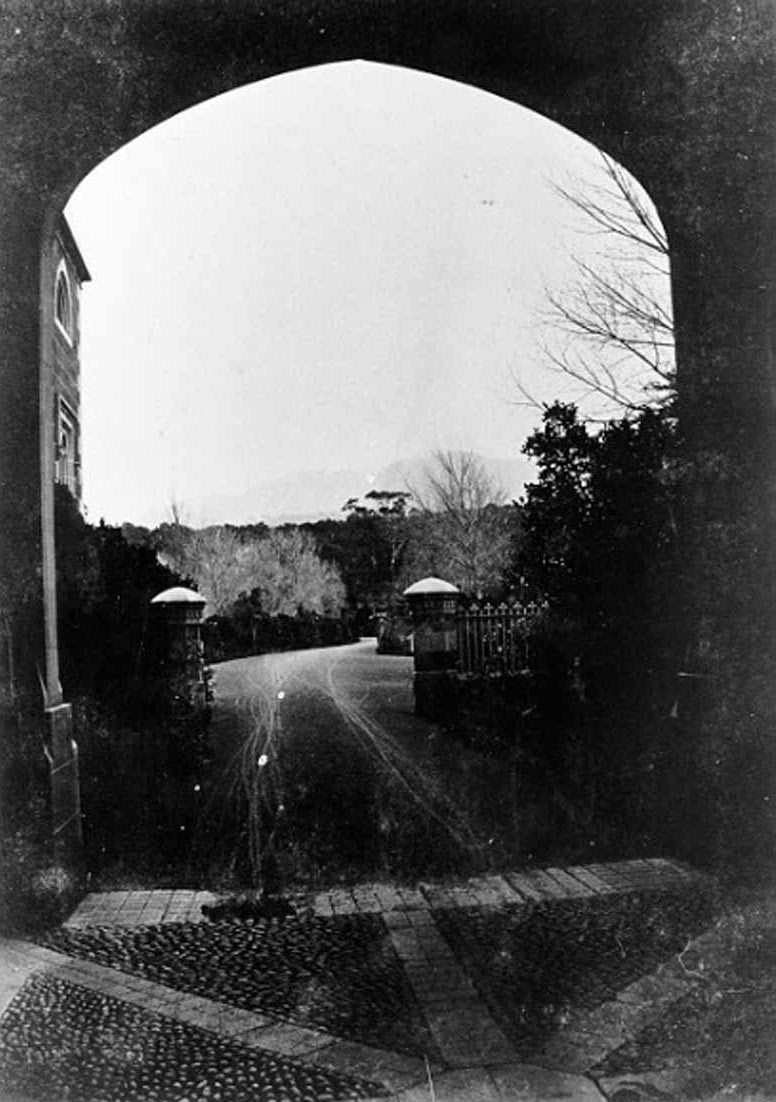 1885 Government House front driveway taken from the base of the steps at the front door with Mount Wellington in the background TAHO