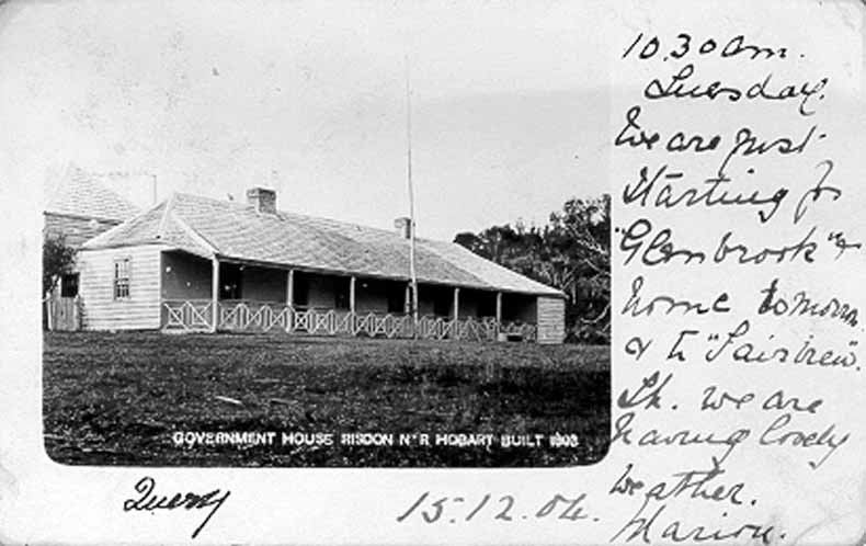 Postcard of Gregsons House Risdon described as Government House 1904