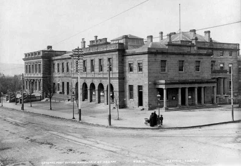 Post Office Macquarie St, Hobart. Shows the intersection of Murray and Macquarie Streets, looking down Macquarie 1894 TAHO